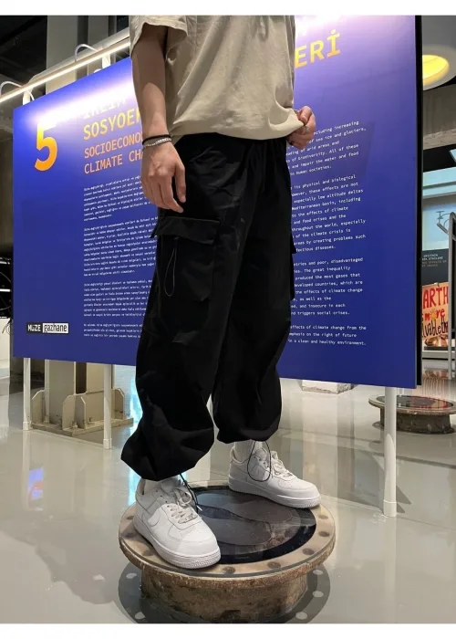 Siyah Y2K Paraşüt Pantolon