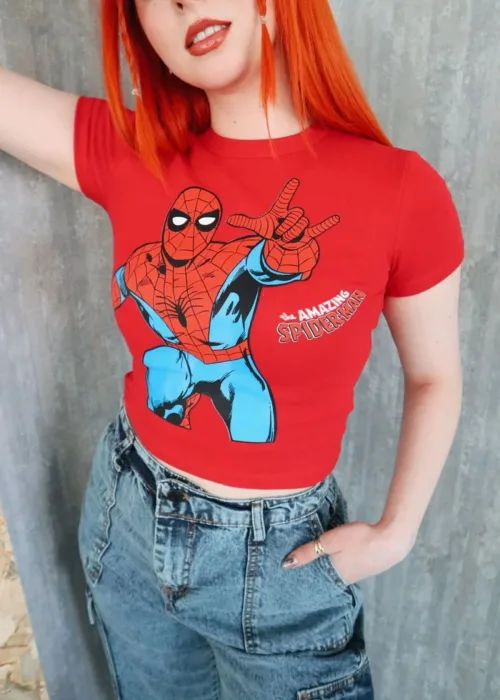 Y2k Spiderman Kırmızı The Amazing Spiderman Crop Top