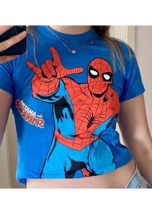 Y2k Spiderman Mavi The Amazing Spiderman Crop Top