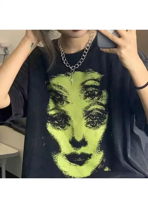 Harajuku Grunge Green Face Unisex T-shirt