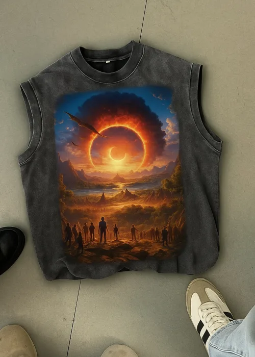 Sunset Atlet Bisiklet Yaka Yıkamalı Vintage Unisex Oversize