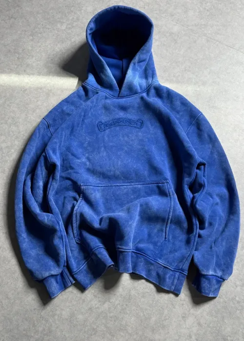 Mavi Acid Wash Aplike Nakışlı Oversize Premium Sweatshirt