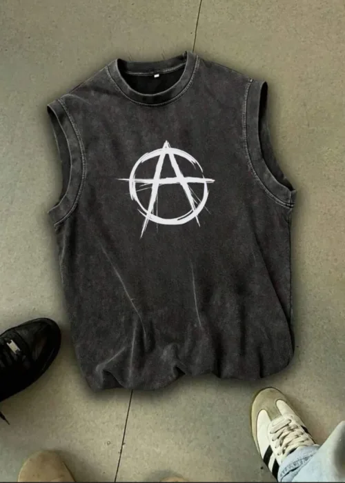 Anarchy Atlet Bisiklet Yaka Yıkamalı Vintage Unisex Oversize T-Shirt