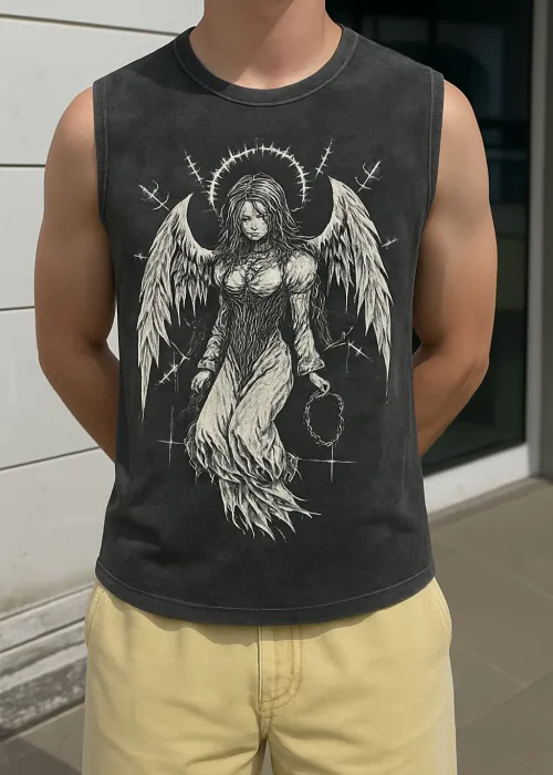 ANGEL MELEK Baskılı Unisex Oversize Yıkamalı Atlet