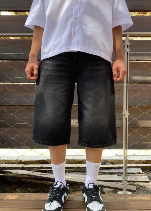 Antrasit Yıkamalı Baggy Jean Şort