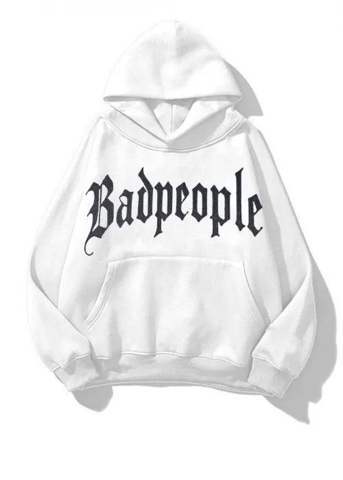 BadPeople Beyaz Taş Baskılı Oversize Unisex Kapüşonlu Sweat