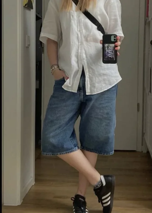 baggy mavi kot şort