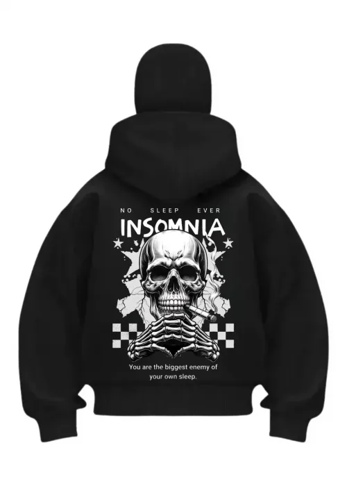 Baskılı Siyah Samuray Kar Maske Sweatshirt Hırka