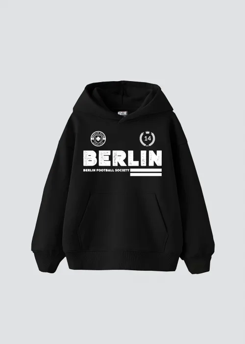 Berlin Baskılı Oversize Unisex Premium Siyah Hoodie