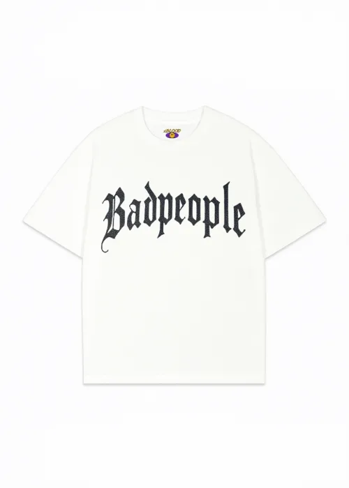 Beyaz BadPeople Beyaz Taş Baskılı Oversize Unisex T-shirt