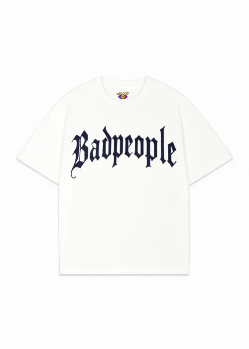 Beyaz BadPeople Mavi Taş Baskılı Oversize Unisex T-shirt