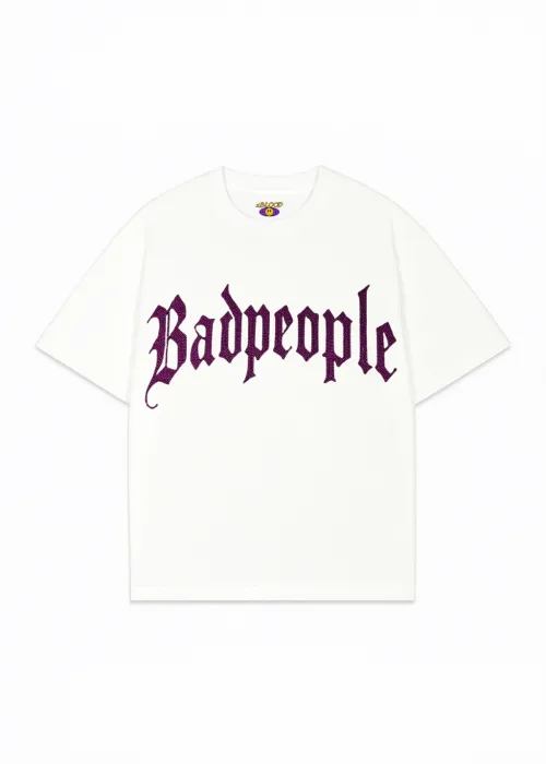 Beyaz BadPeople Pembe Taş Baskılı Oversize Unisex T-shirt