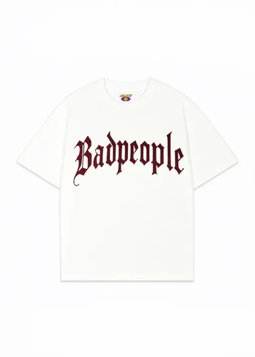 Beyaz BadPeople Kırmızı Taş Baskılı Oversize Unisex T-shirt