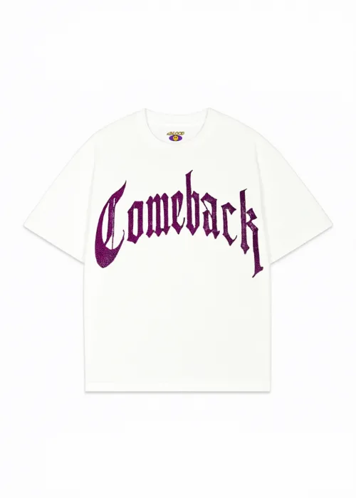 Beyaz ComeBack Pembe Taş Baskılı Oversize Unisex T-shirt