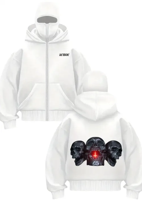 Beyaz Dark Souls Baskılı Kar Maskeli Unisex Sweatshirt Hırka