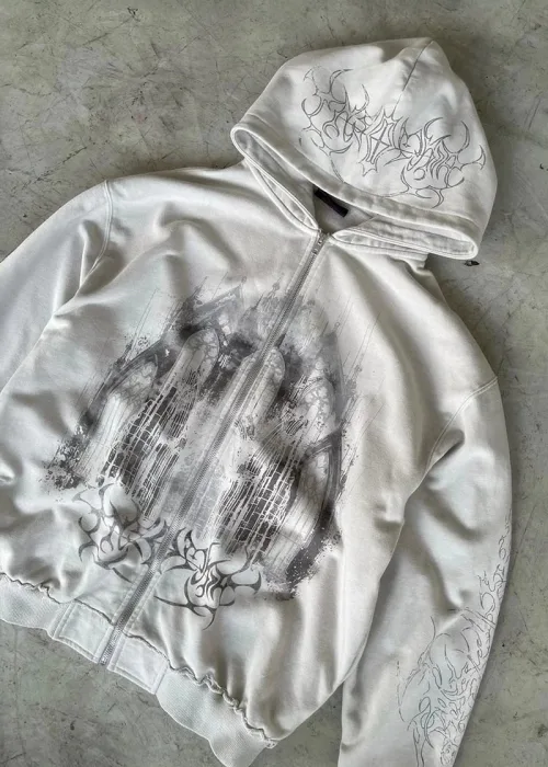 Beyaz Gotik Palace Harjauku Y2K Crop Hırka