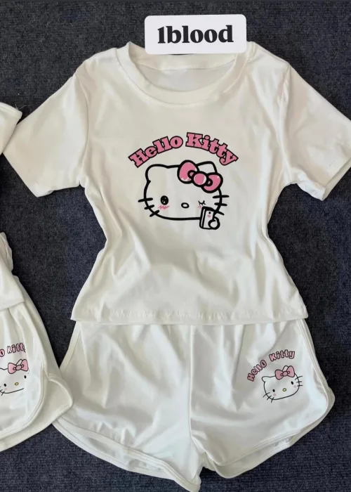 Beyaz Hello Kitty Bluz Şort Alt Üst Takım