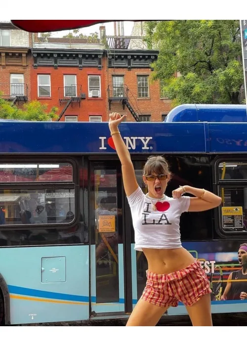 Beyaz I Love LA Siyah Yazılı Detail Bluz Body Crop Top