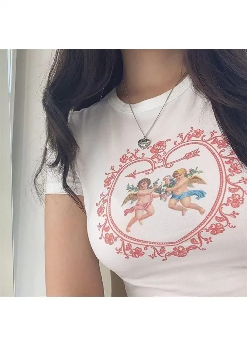 Beyaz İkili Melek Kalp Crop