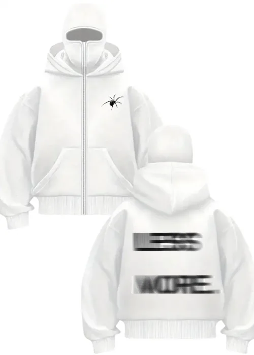 Beyaz Less is More Baskılı Kar Maskeli Unisex Sweatshirt Hırka
