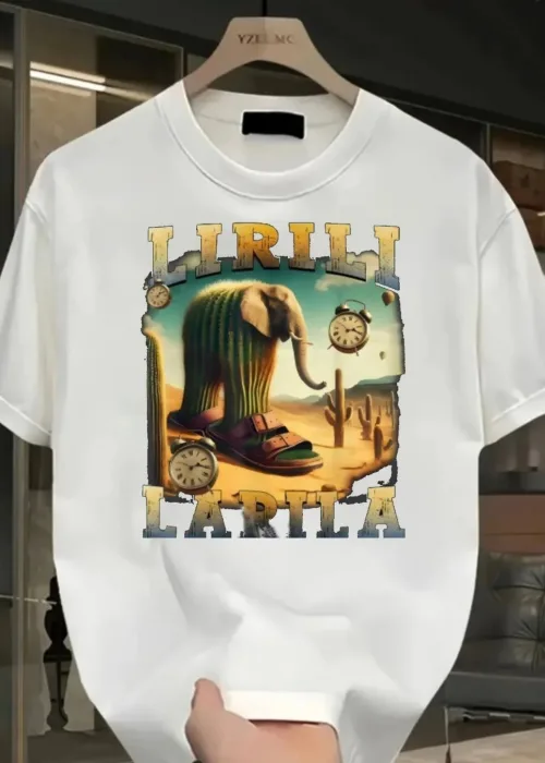 Beyaz Lirili Larila Baskılı Unisex Oversize T-Shirt