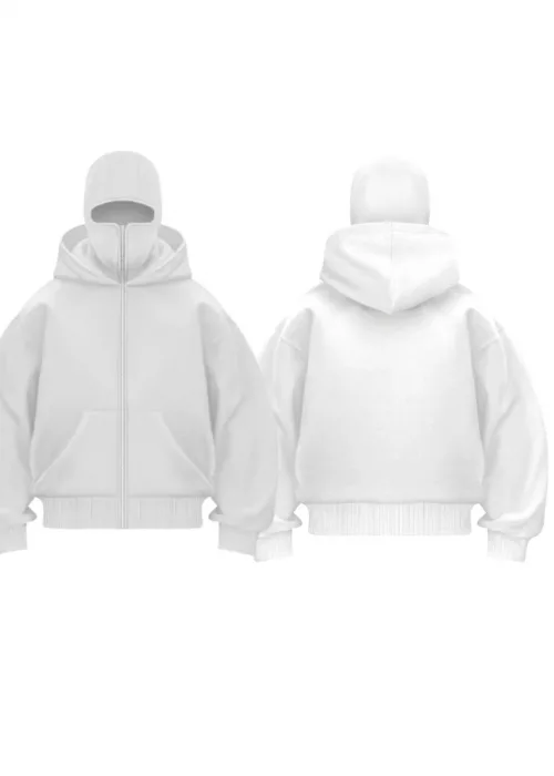 Beyaz Maskeli Unisex Kapüşonlu Hırka
