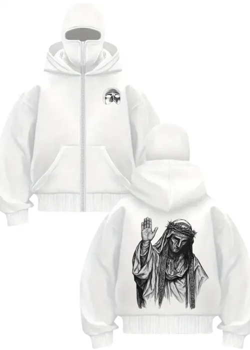 Beyaz Maskeli Unisex King Baldwin Kapüşonlu Hırka