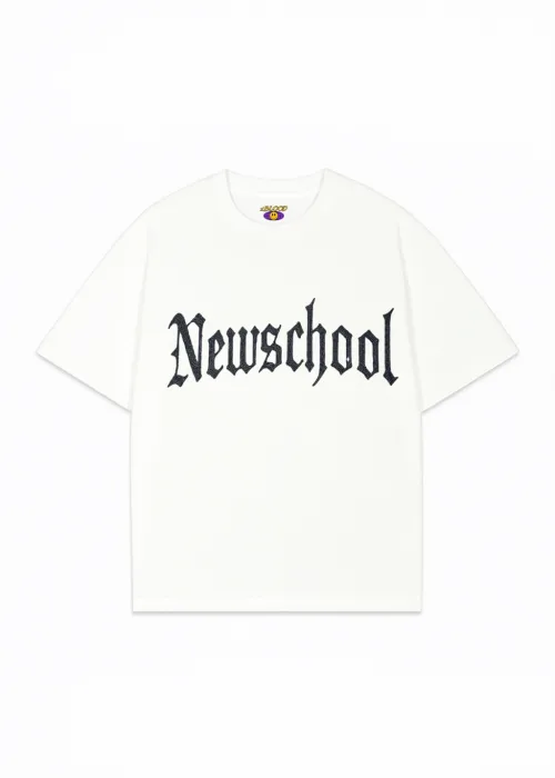 Beyaz NewSchool Beyaz Taş Baskılı Oversize Unisex T-shirt