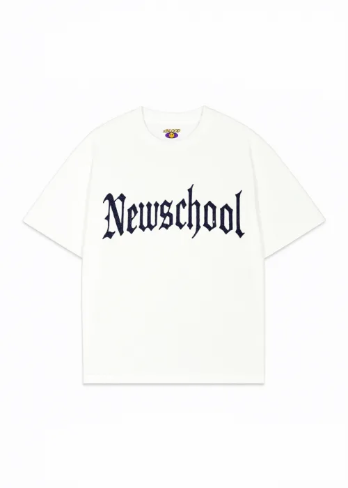 Beyaz NewSchool Mavi Taş Baskılı Oversize Unisex T-shirt