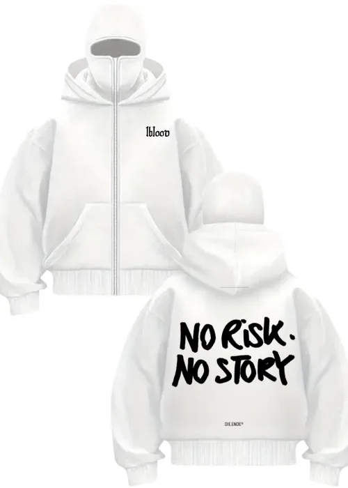 Beyaz No Risk No Story Baskılı Kar Maskeli Unisex Sweatshirt Hırka