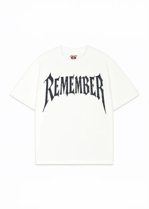 Beyaz Remember Beyaz Taş Baskılı Oversize Unisex T-shirt