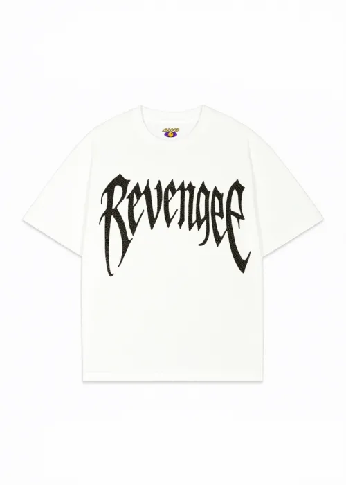 Beyaz Revenge Beyaz Taş Baskılı Oversize Unisex T-shirt