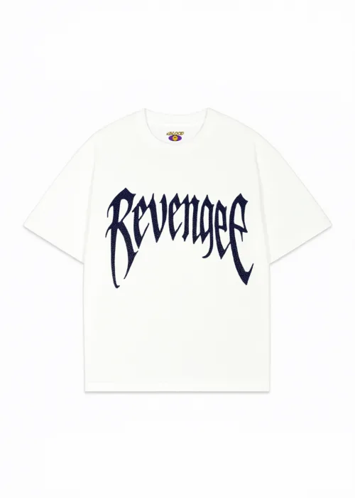 Beyaz Revenge Mavi Taş Baskılı Oversize Unisex T-shirt