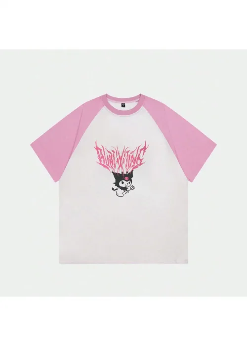 Beyaz Unisex Pembe Reglan Kuromi T-Shirt