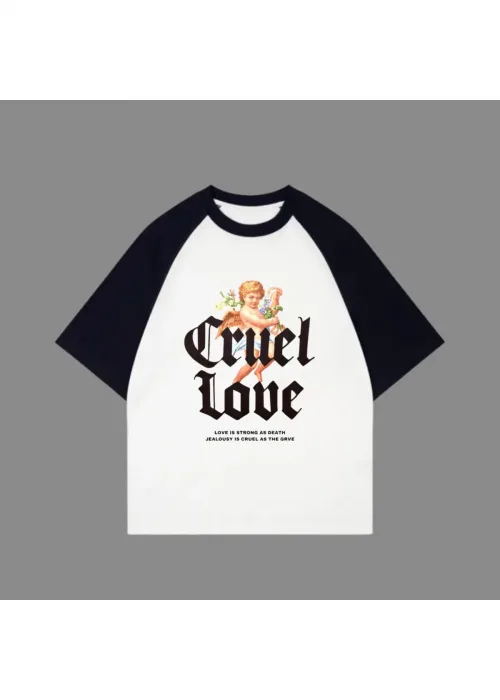 Beyaz Unisex Siyah Reglan Love Valentines T-Shirt