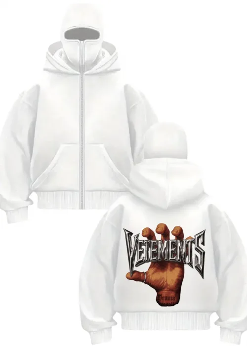 Beyaz Vetements Baskılı Kar Maskeli Unisex Sweatshirt Hırka