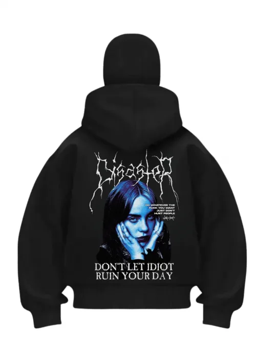 Billie Eilish Baskılı Siyah Samuray Kar Maske Sweatshirt Hırka