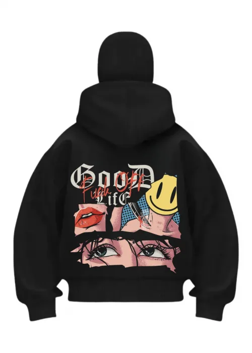 Bood Life Siyah Samuray Kar Maske Sweatshirt Hırka