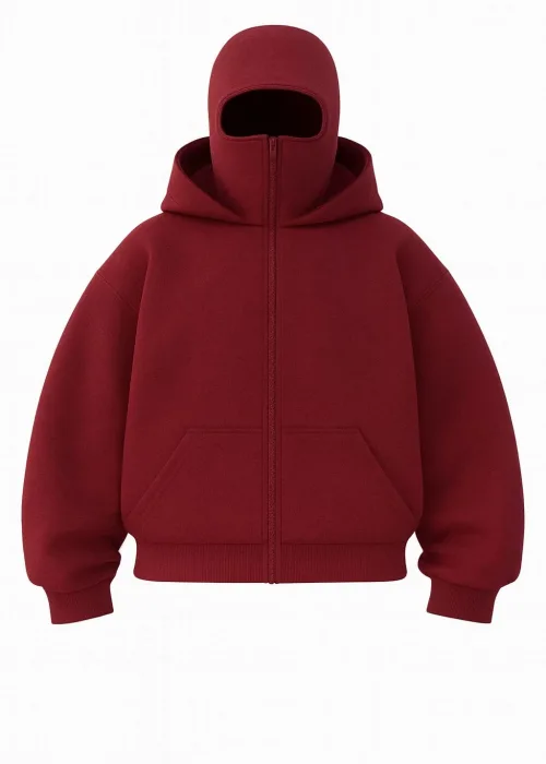 Bordo Maskeli Unisex Kapüşonlu Hırka