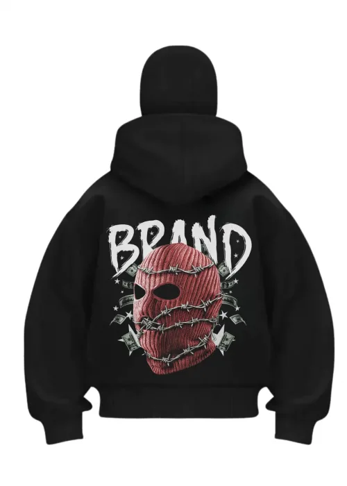 Brand Baskılı Siyah Samuray Kar Maske Sweatshirt Hırka