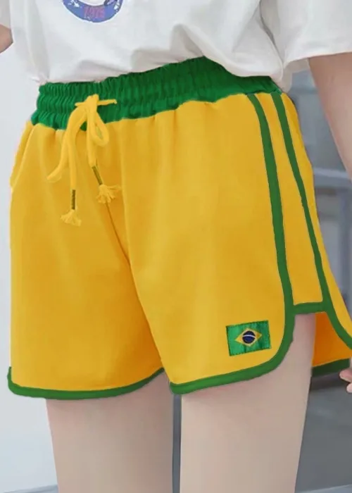 Brasil Şeritli ve Bağcıklı Salaş Kısa Şort