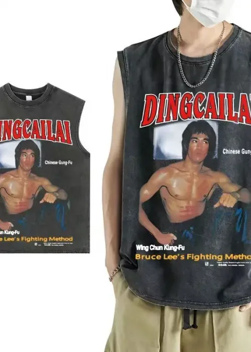 Bruce Lee Atlet Bisiklet Yaka Yıkamalı Vintage Unisex Oversize