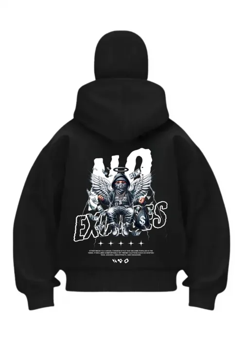 Cash Baby Baskılı Siyah Samuray Kar Maske Sweatshirt Hırka