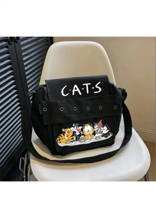 KEDİ AİLESİ Baskılı Postacı Çantası