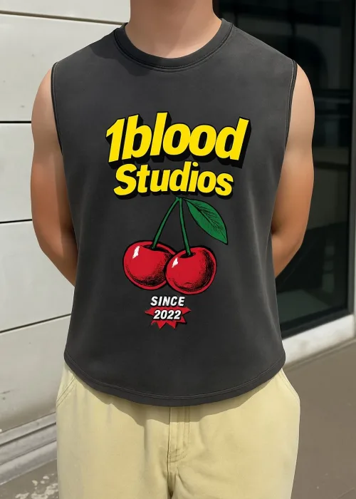 CHERRY Baskılı Unisex Oversize Yıkamalı Atlet