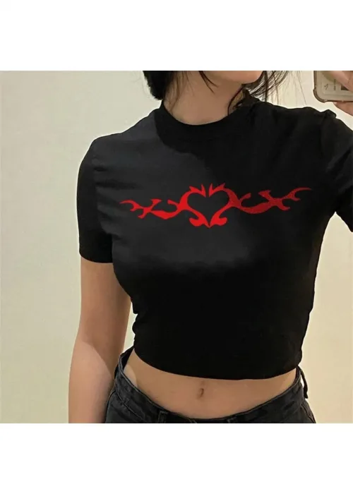 CLAWED HEART BASKILI SİYAH CROP