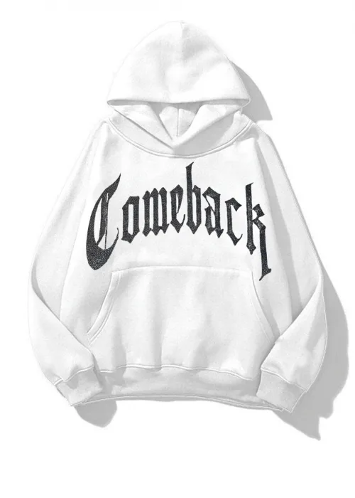 ComeBack Beyaz Taş Baskılı Oversize Unisex Kapüşonlu Sweat