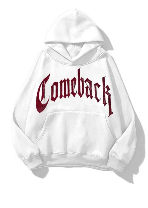 ComeBack Kırmızı Taş Baskılı Oversize Unisex Kapüşonlu Sweat