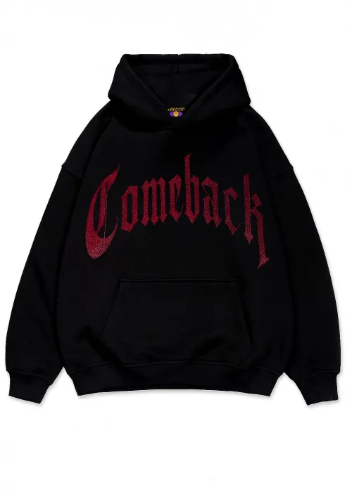 ComeBack Kırmızı Taş Baskılı Oversize Unisex Kapüşonlu Sweatshirt