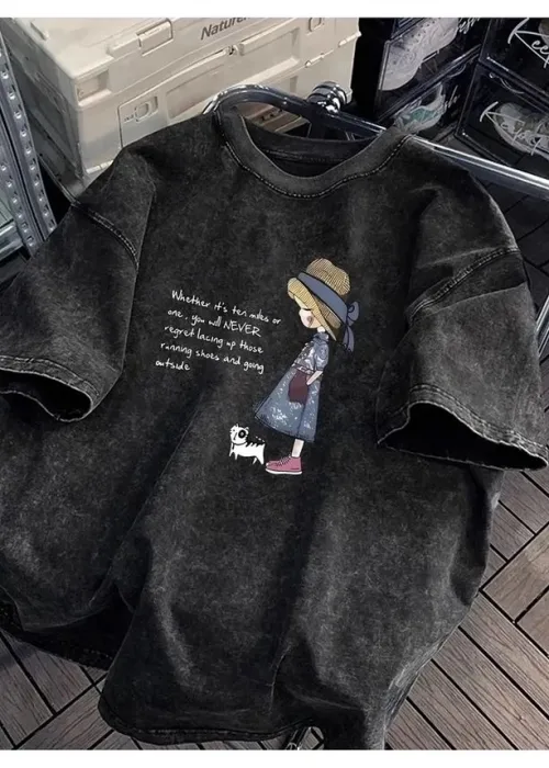 Cute Baskılı Yıkamalı Vintage Unisex Oversize T-Shirt